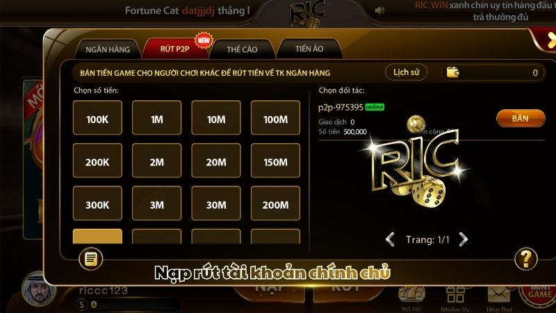 Lưu ý khi rút tiền Ricwin